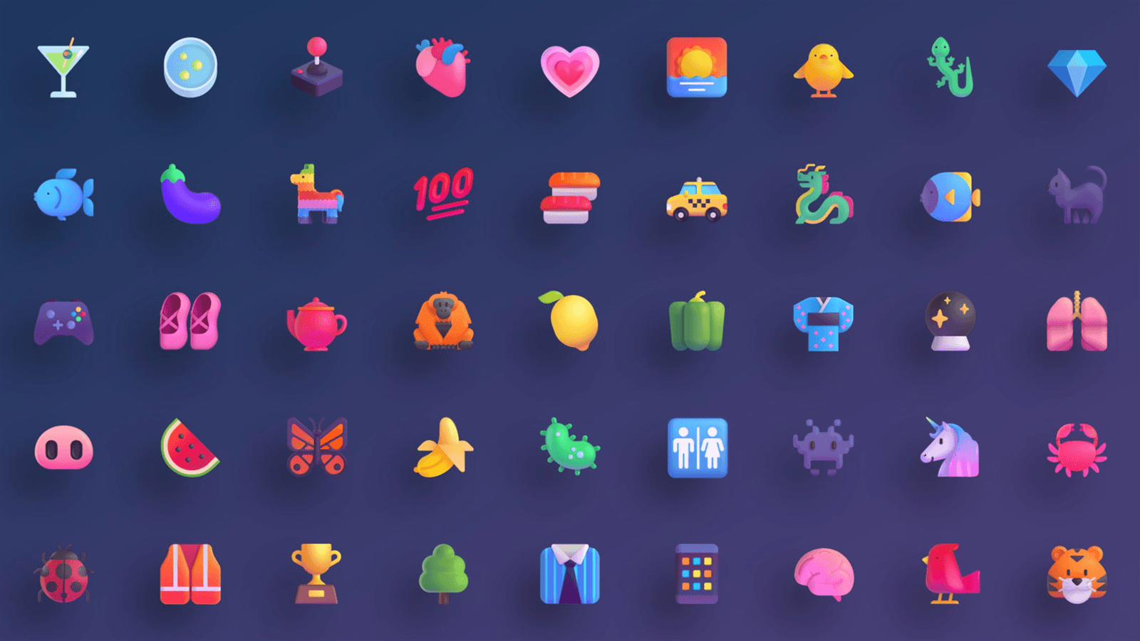 Grid of FluentUI 3D emoji served by the API